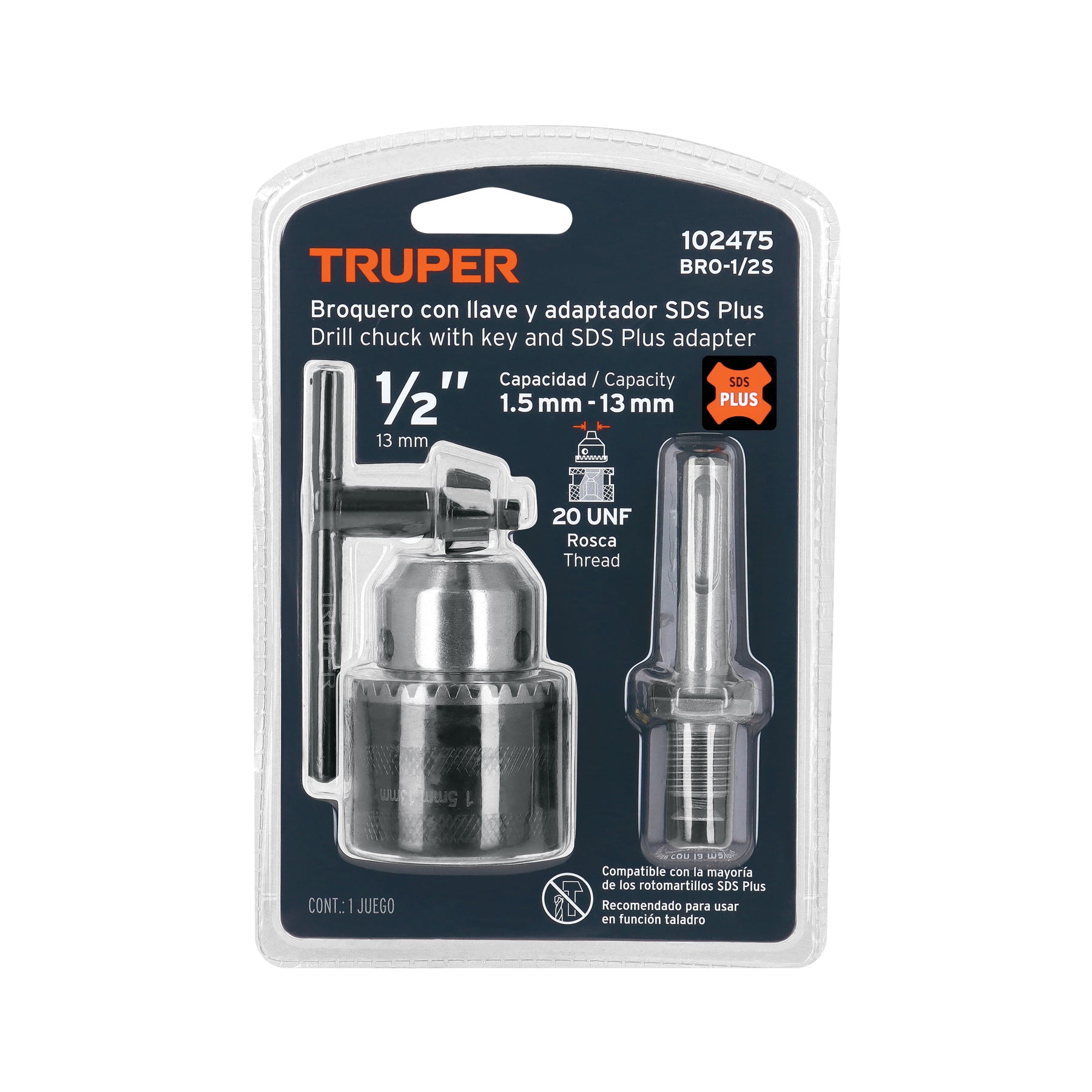 Broquero 1/2" con llave y adaptador SDS Plus TRUPER