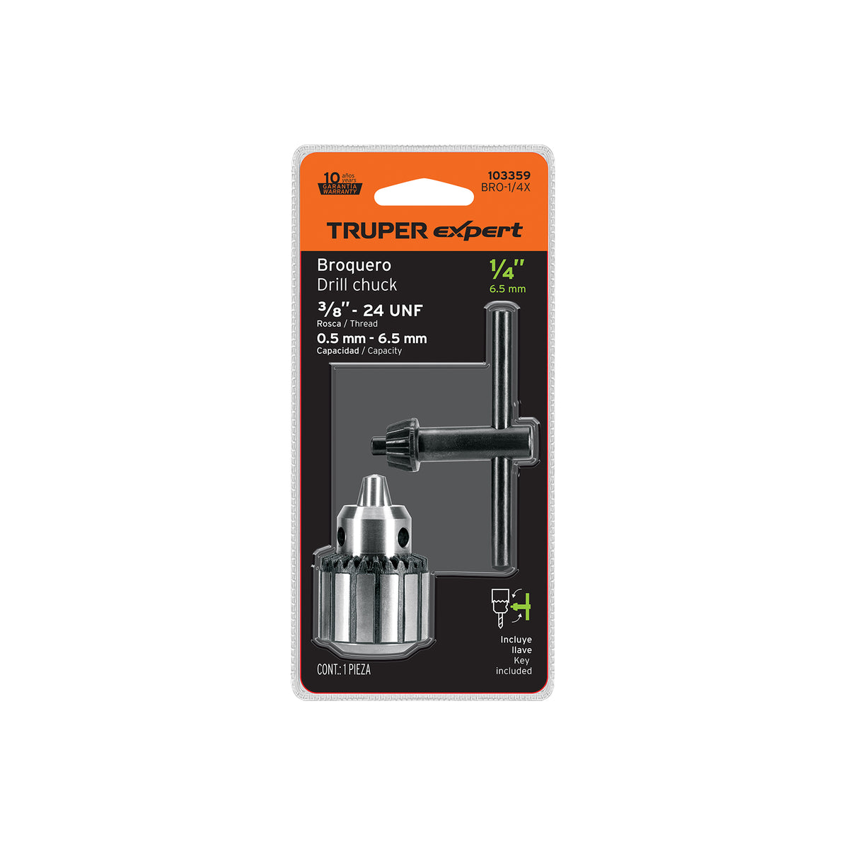 Broquero con llave cuerpo estriado TRUPER EXPERT 1/4"