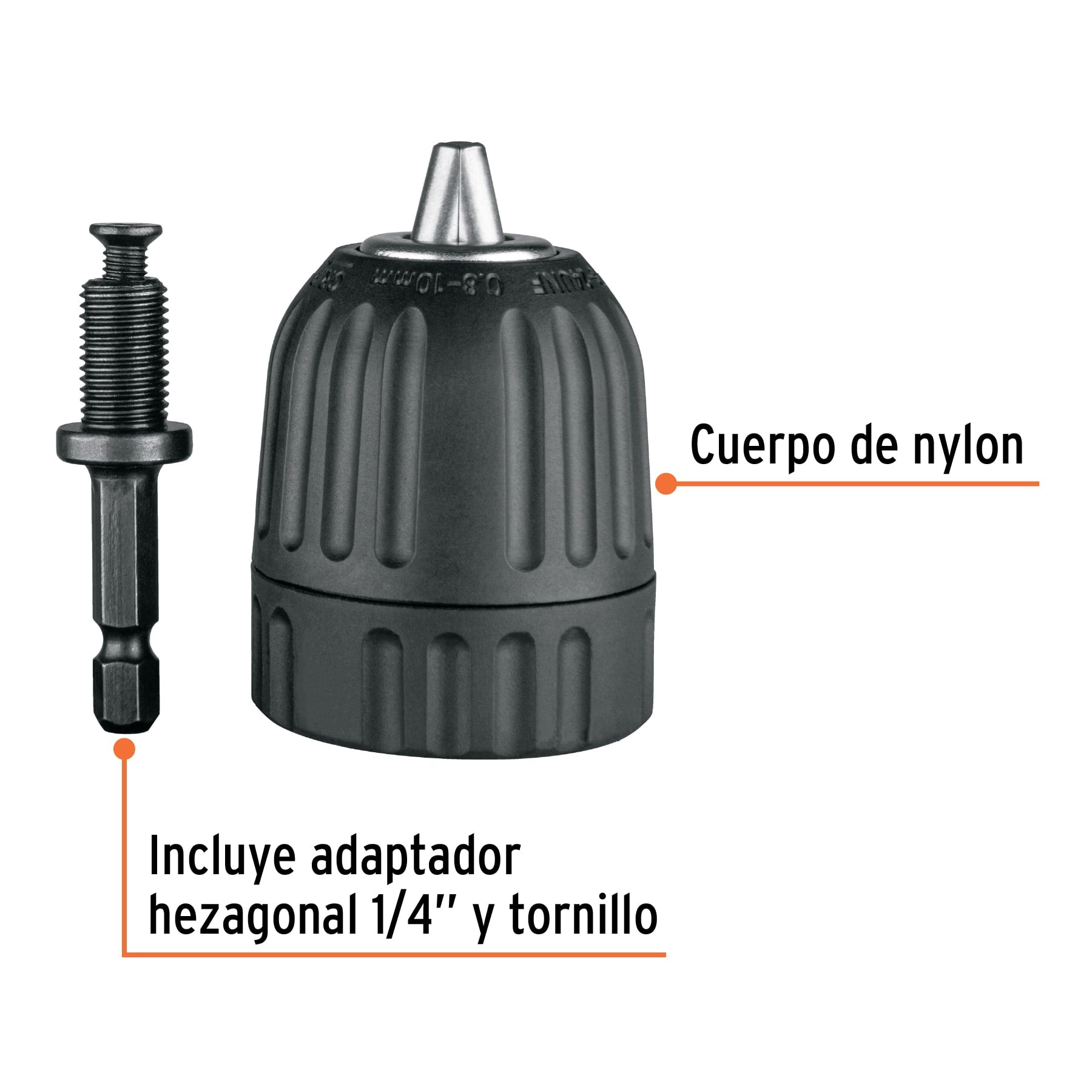 Broquero 3/8" sin llave y adaptador hexagonal 1/4" TRUPER