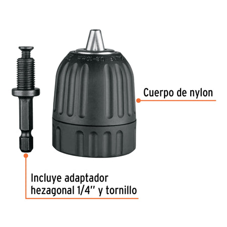 Broquero 3/8" sin llave y adaptador hexagonal 1/4" TRUPER