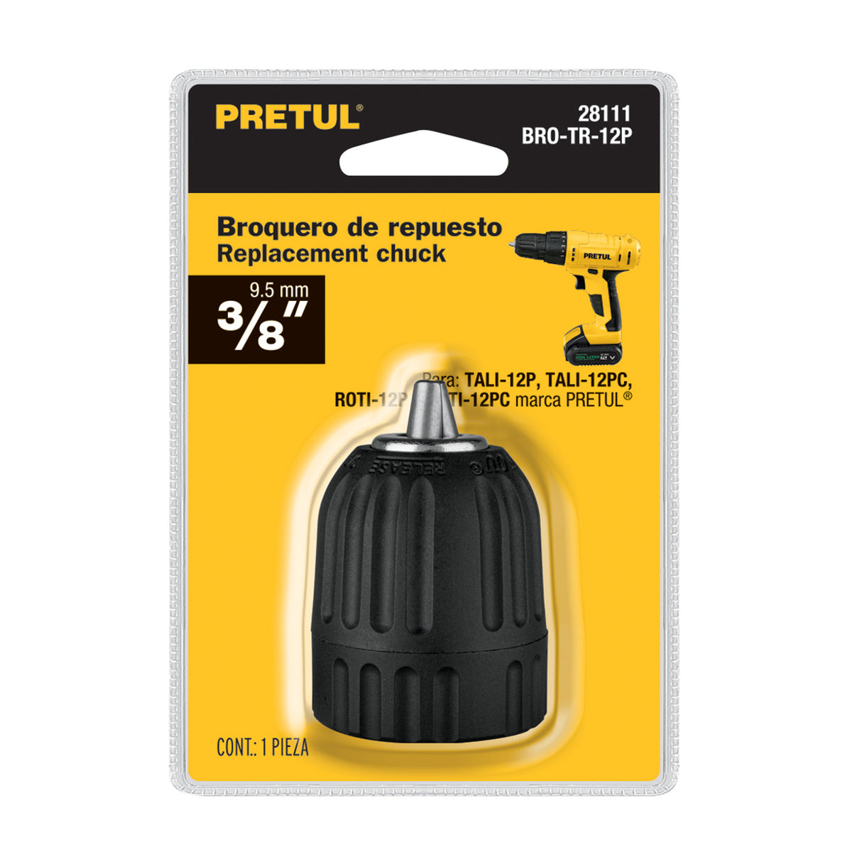 Broquero sin llave para maquinas inalambricas PRETUL 3/8"
