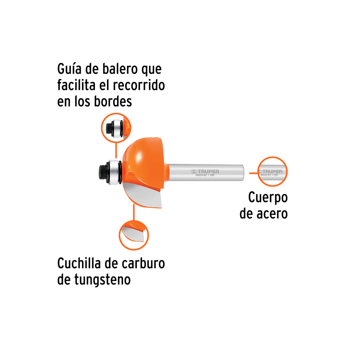 Broca para router bocel cuarto 1-1/8" con balero Truper