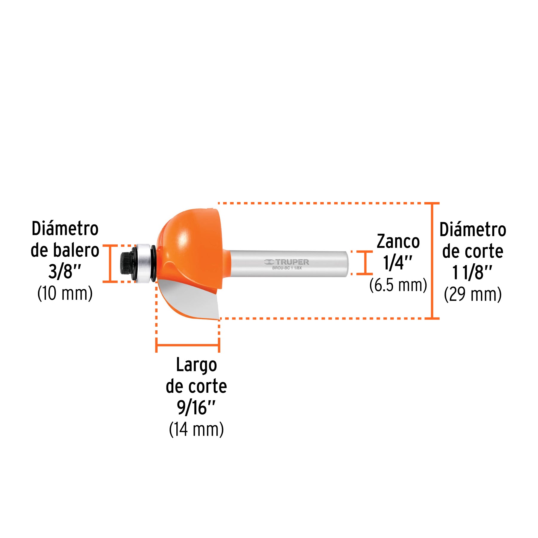 Broca para router bocel cuarto 1-1/8" con balero Truper