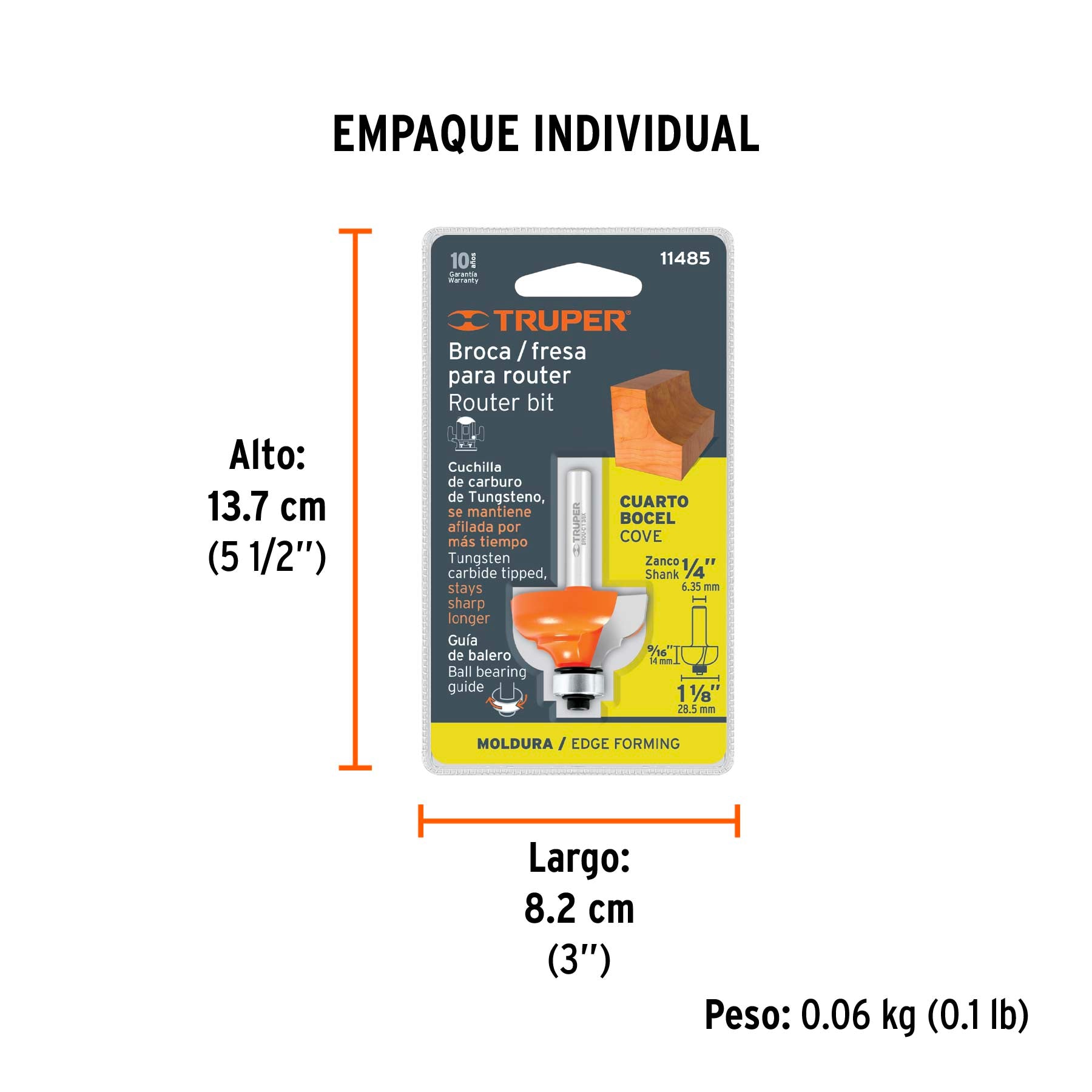 Broca para router bocel cuarto 1-1/8" con balero Truper