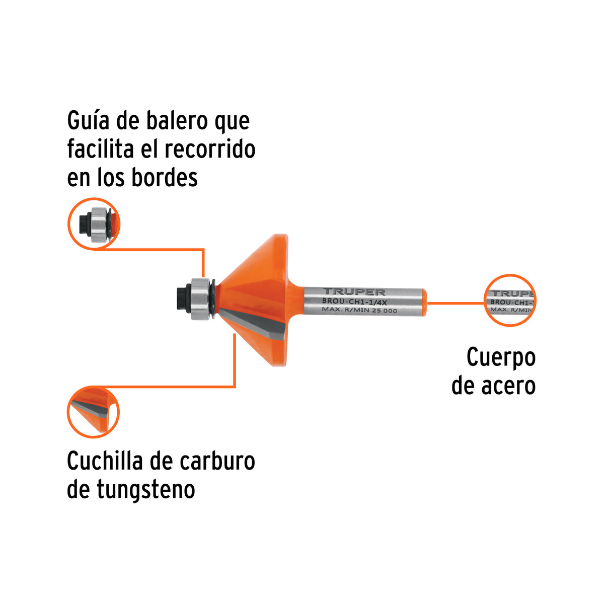 Broca para router chaflan 1-1/4" con balero Truper