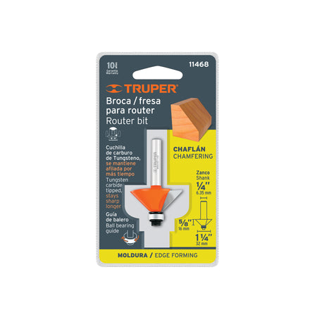 Broca para router chaflan 1-1/4" con balero Truper