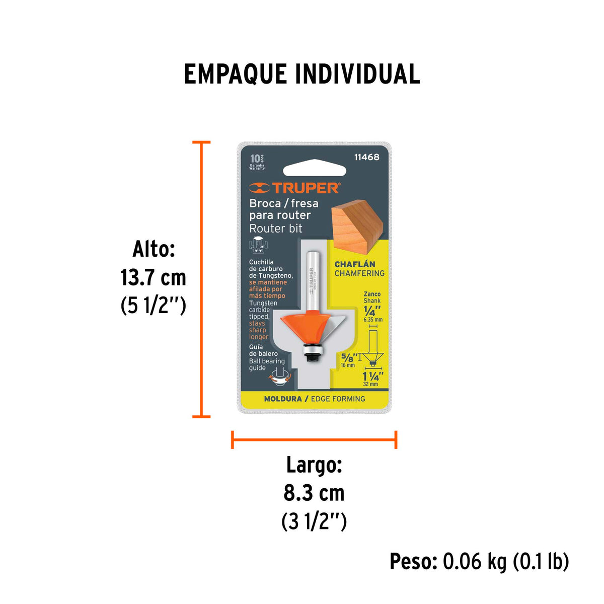 Broca para router chaflan 1-1/4" con balero Truper