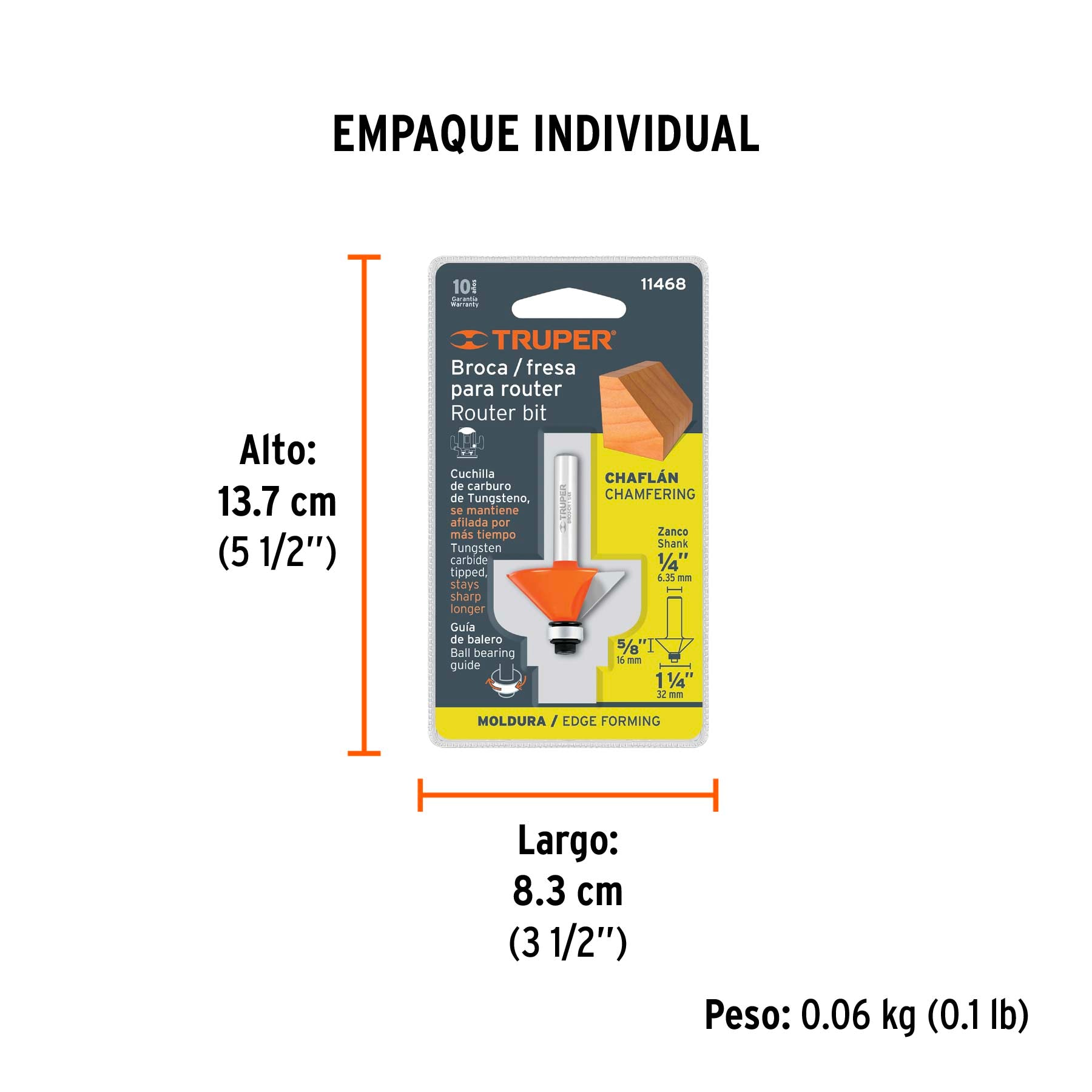 Broca para router chaflan 1-1/4" con balero Truper