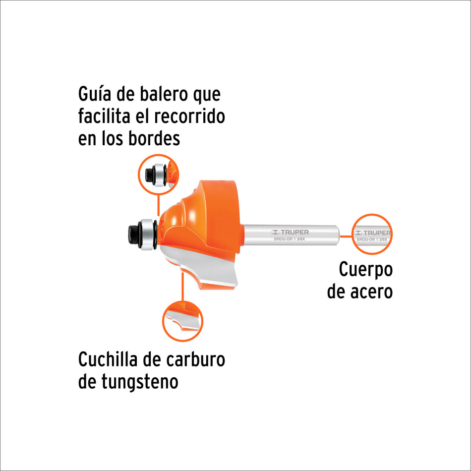 Broca para router doble romana 1-3/8" con balero Truper