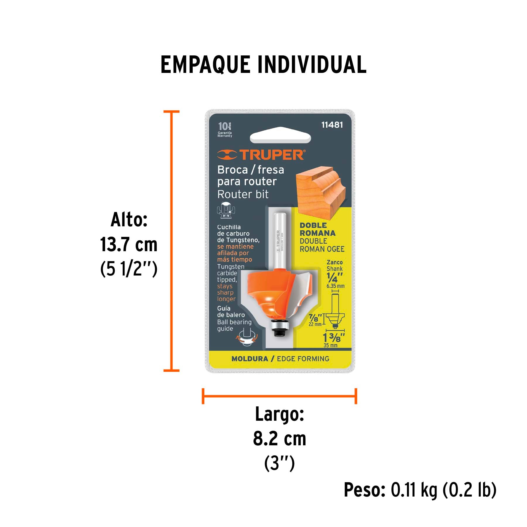 Broca para router doble romana 1-3/8" con balero Truper
