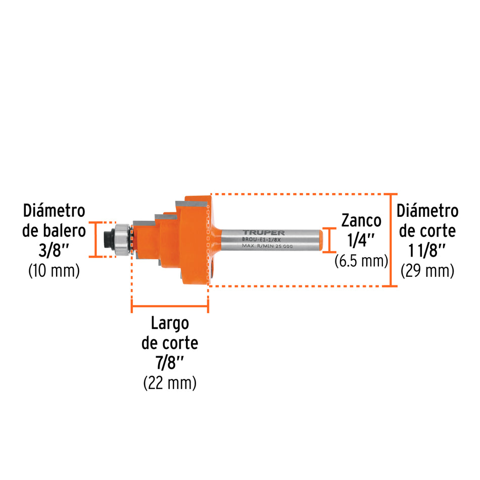 Broca para router escalonada 1-1/8" con balero Truper