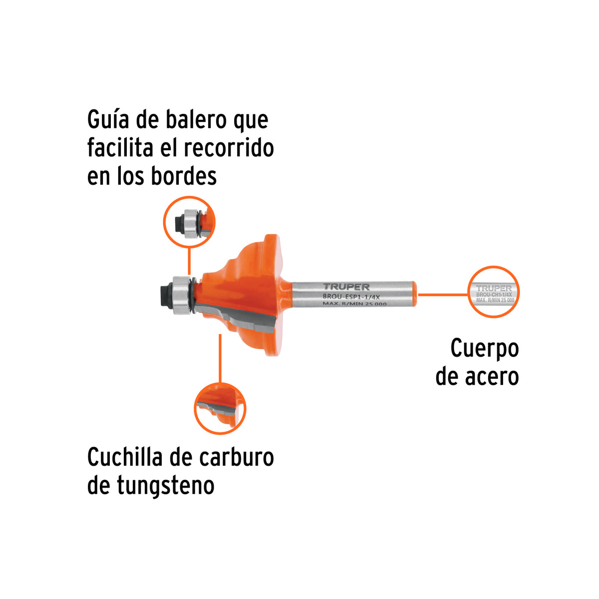 Broca para router espanola 1-1/4" con balero Truper