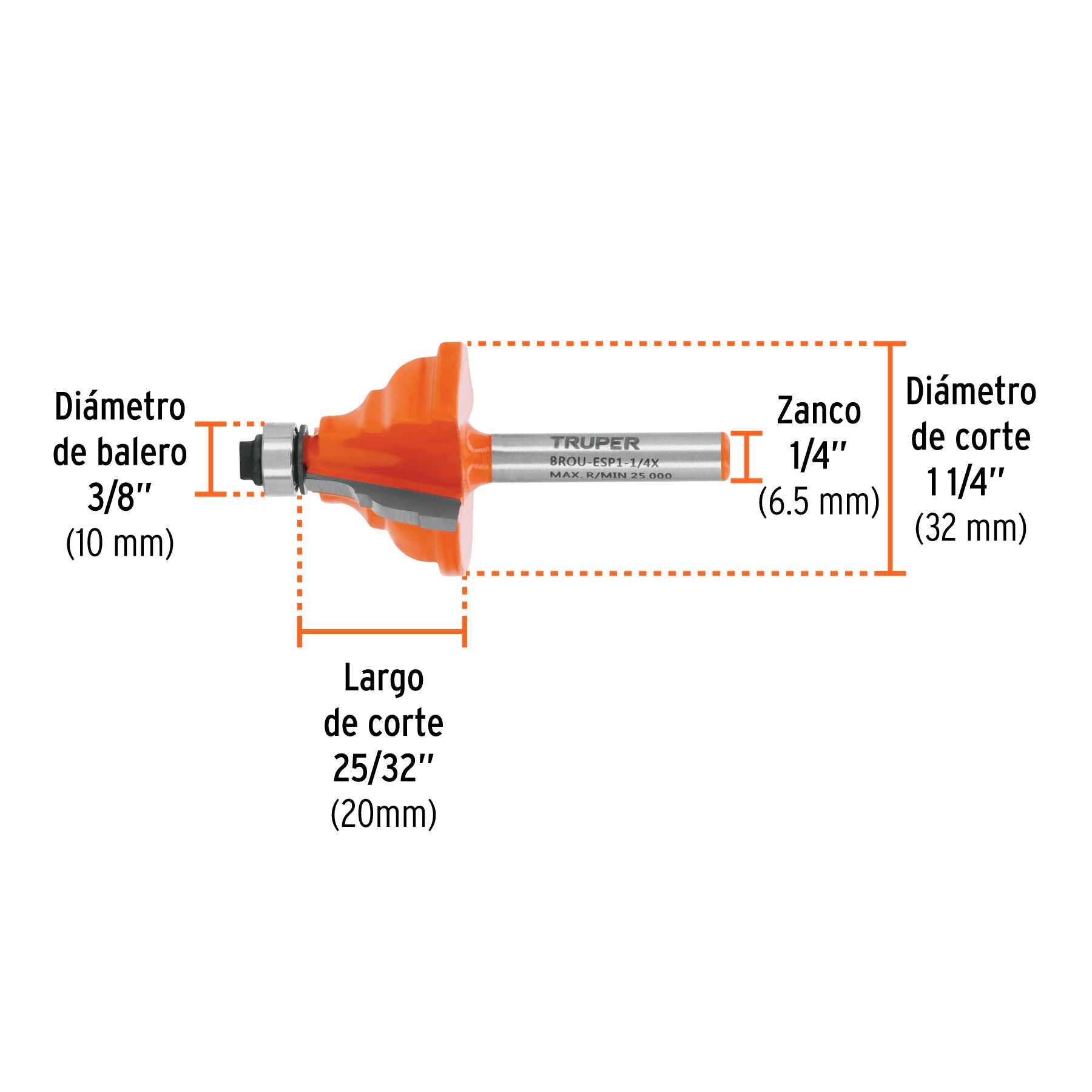 Broca para router espanola 1-1/4" con balero Truper