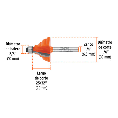 Broca para router espanola 1-1/4" con balero Truper