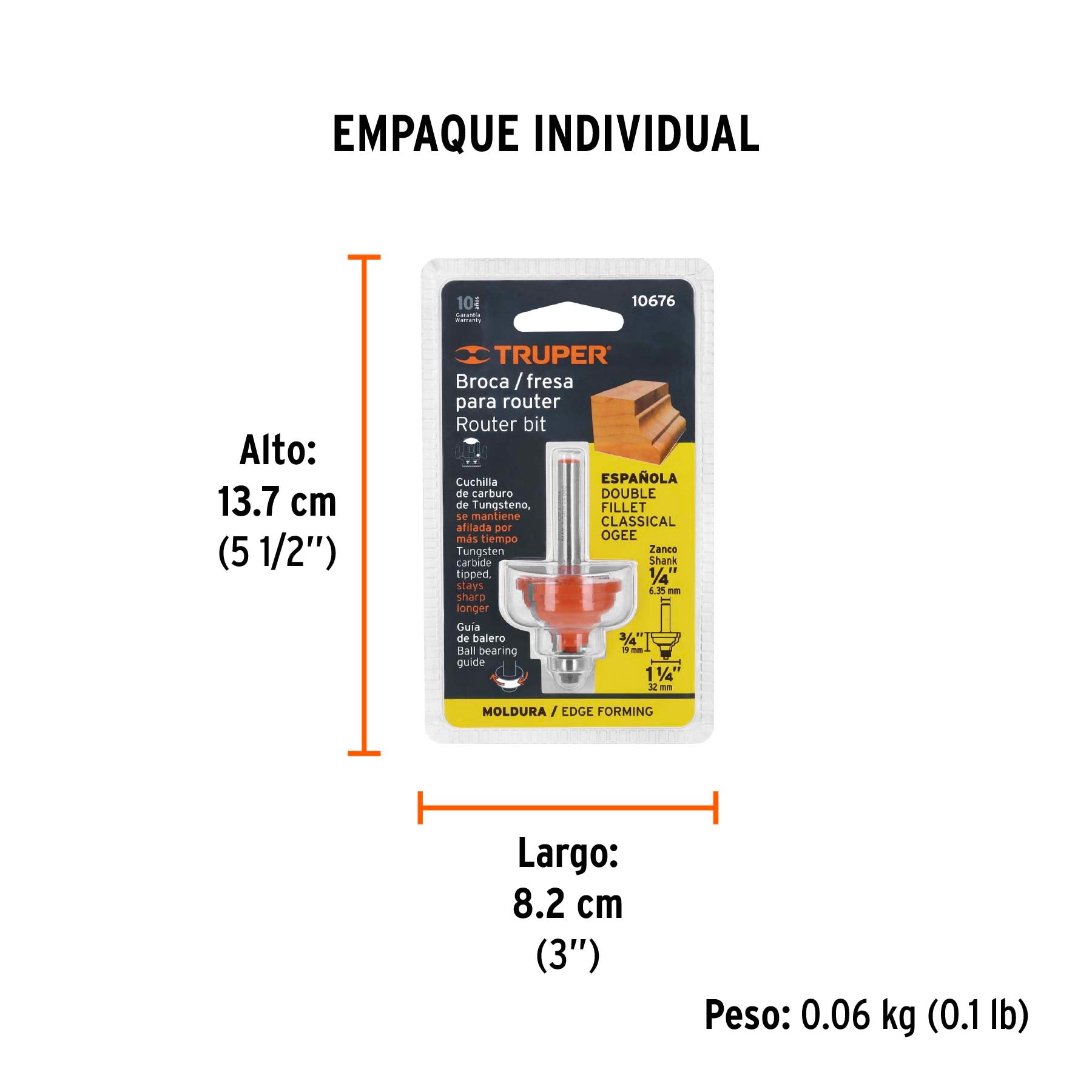 Broca para router espanola 1-1/4" con balero Truper