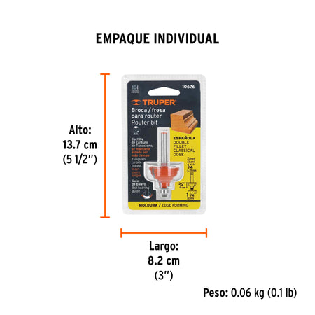 Broca para router espanola 1-1/4" con balero Truper