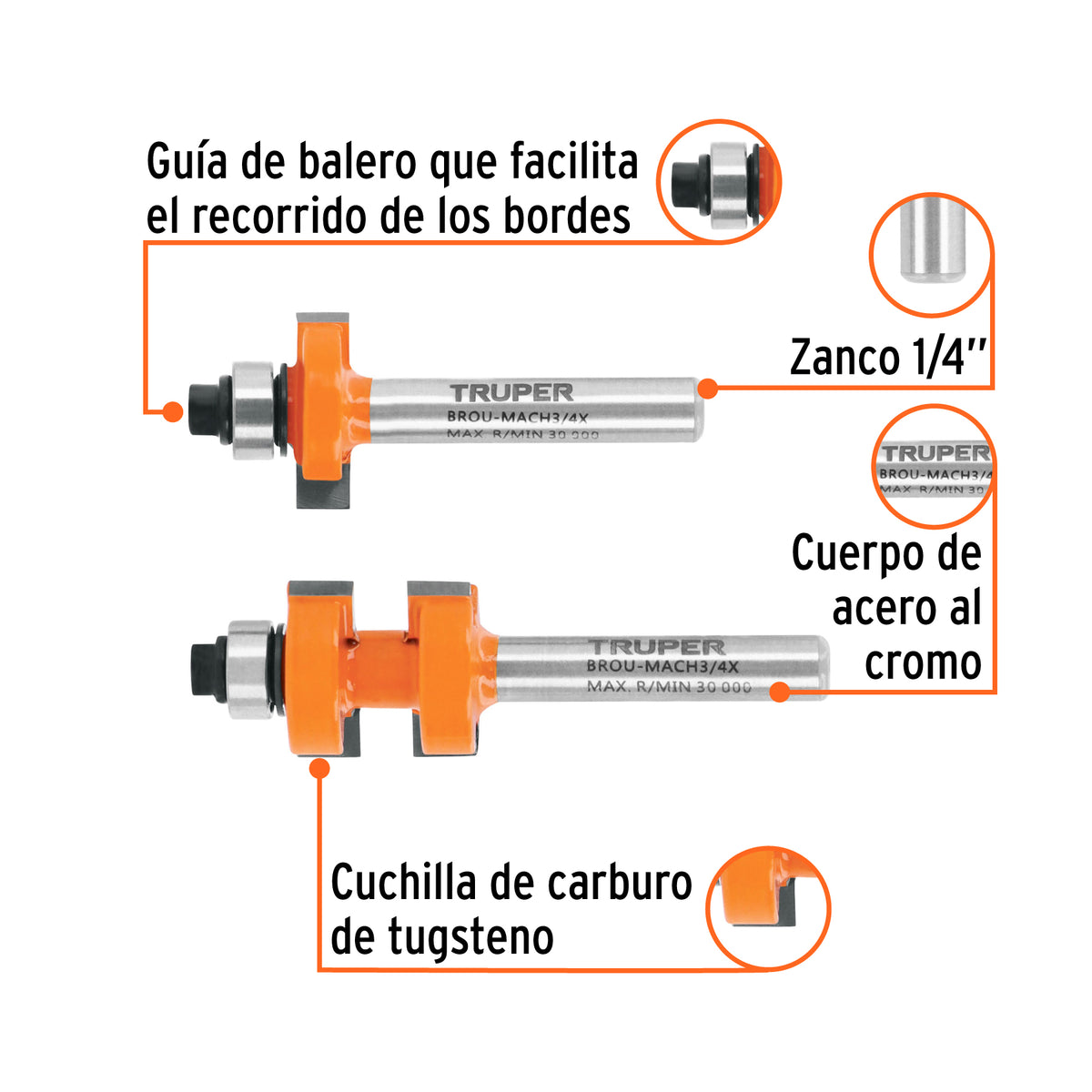 Juego de machimbrador con balero Truper 3/4"