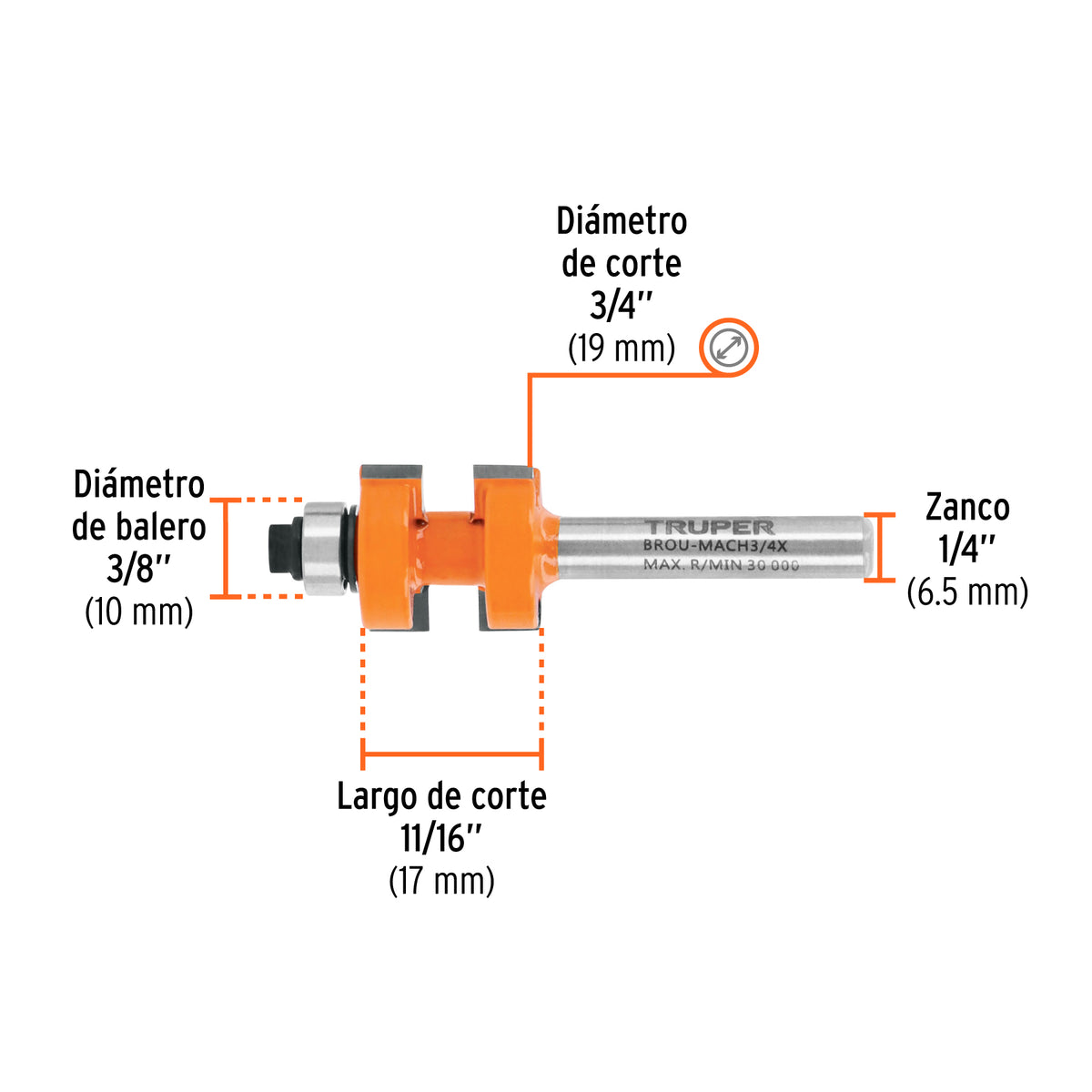 Juego de machimbrador con balero Truper 3/4"