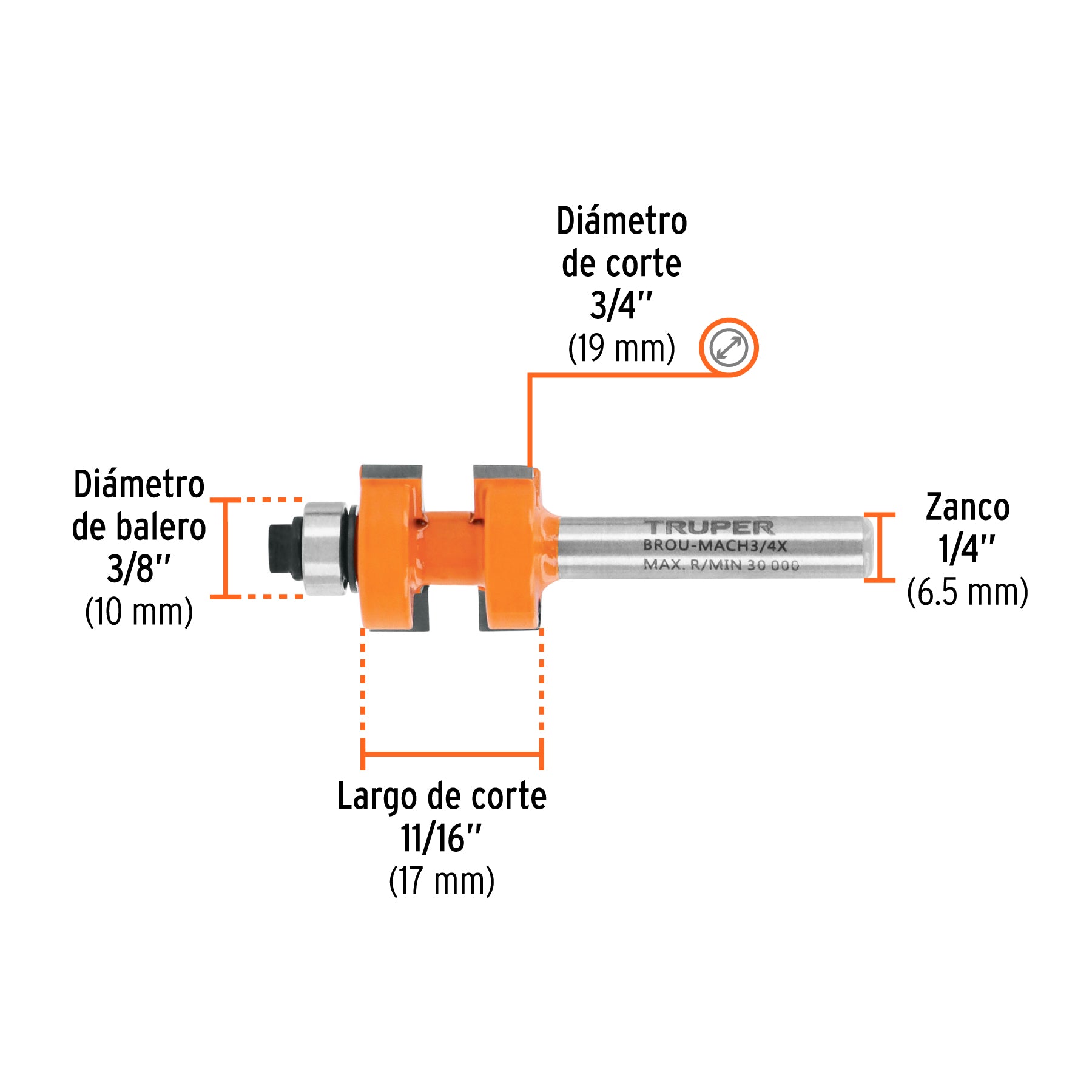 Juego de machimbrador con balero Truper 3/4"