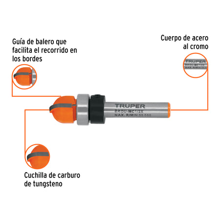 Broca para router media cana 1/2" con balero Truper