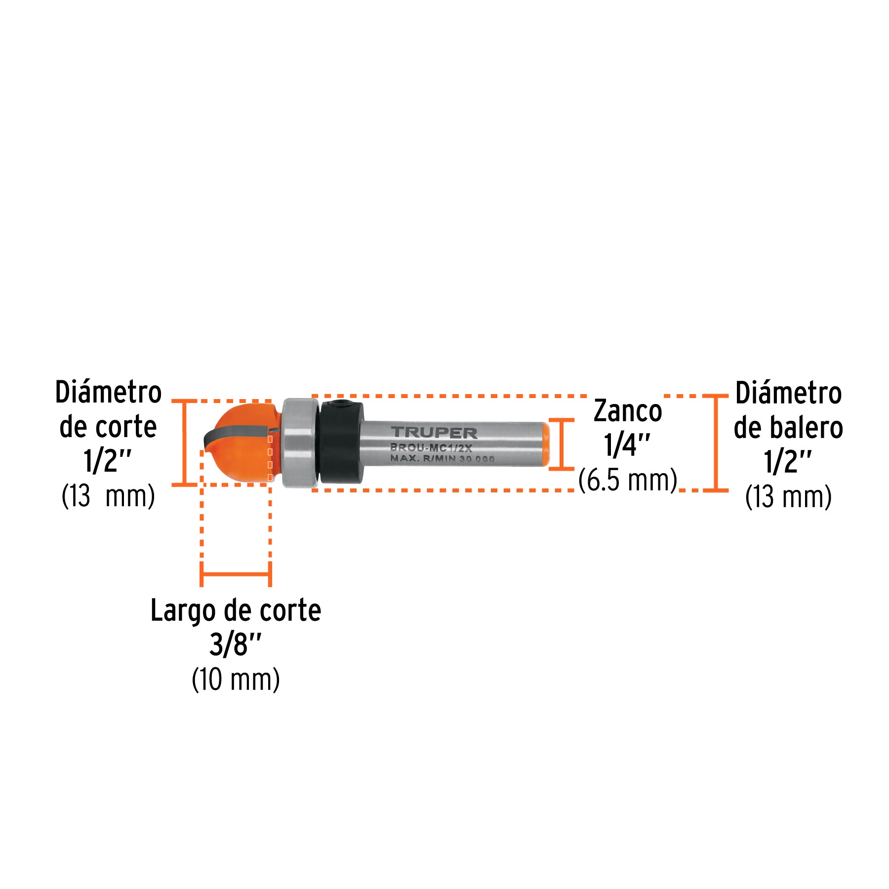 Broca para router media cana 1/2" con balero Truper