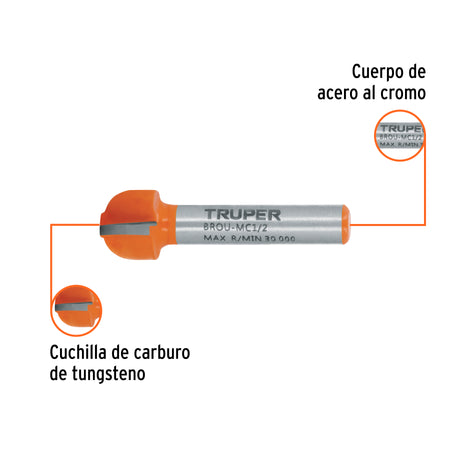 Broca para router media cana Truper 1/2"