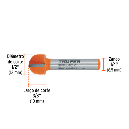 Broca para router media cana Truper 1/2"