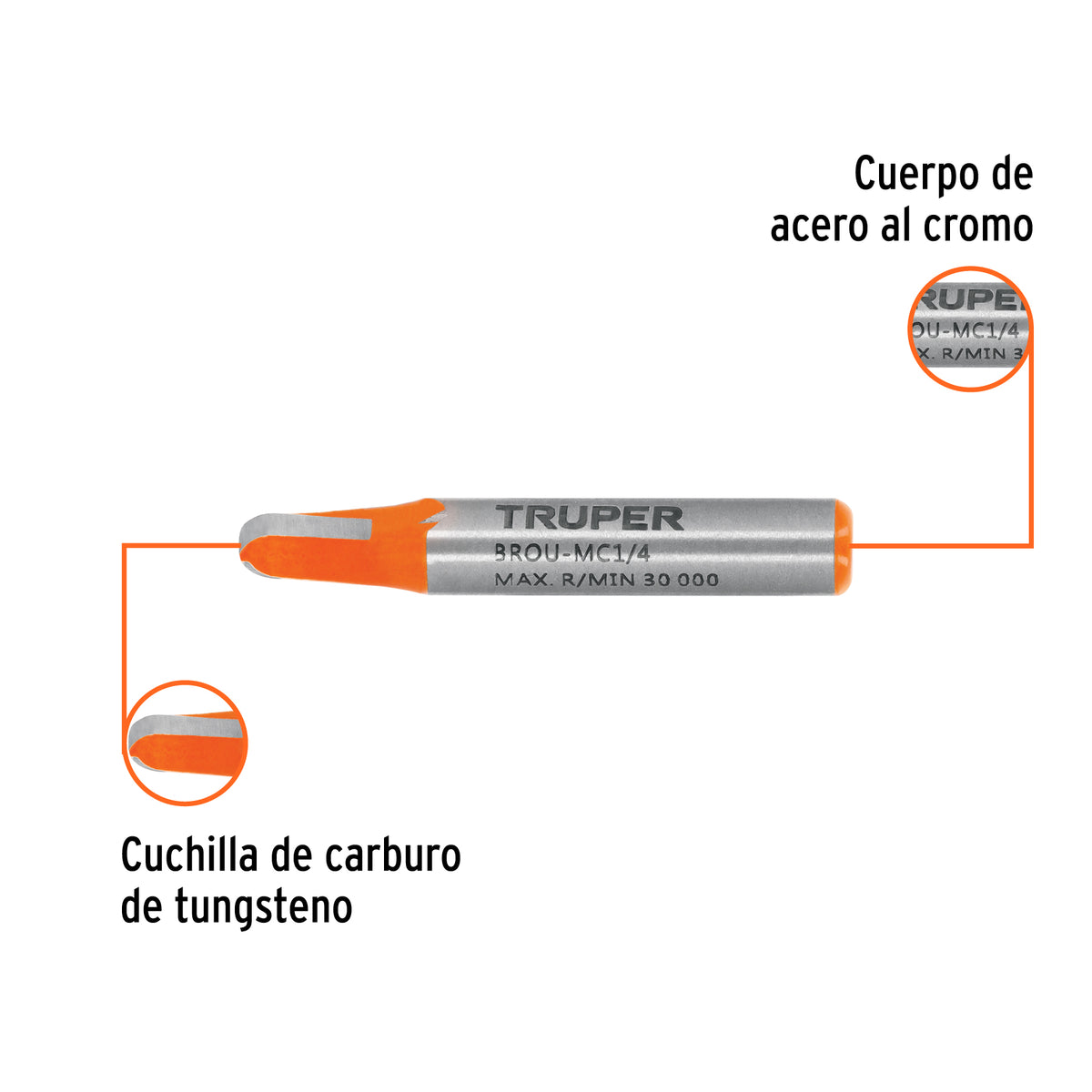 Broca para router media cana Truper 1/4"