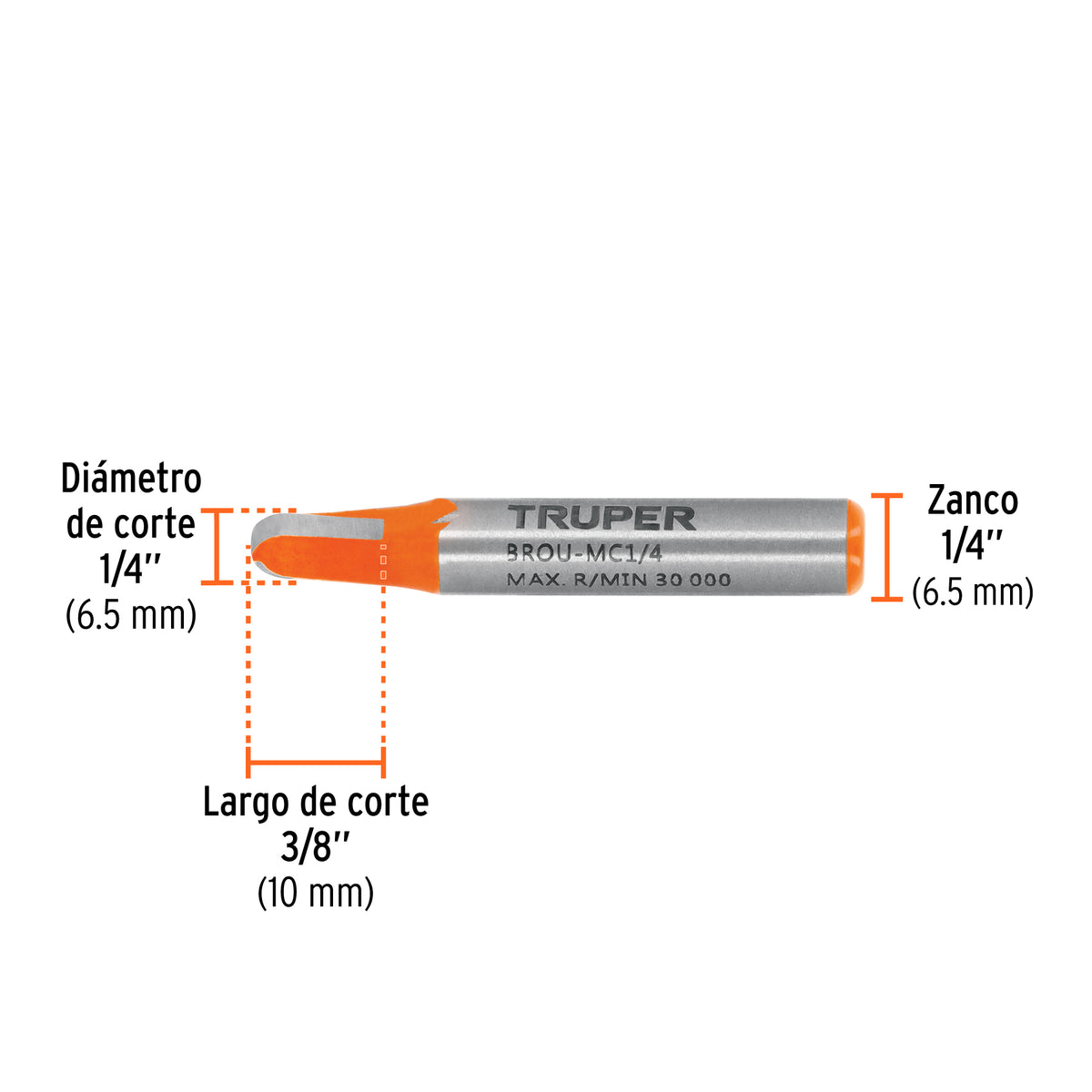 Broca para router media cana Truper 1/4"