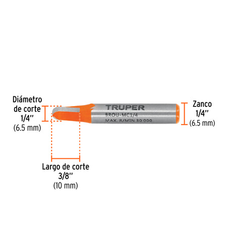 Broca para router media cana Truper 1/4"