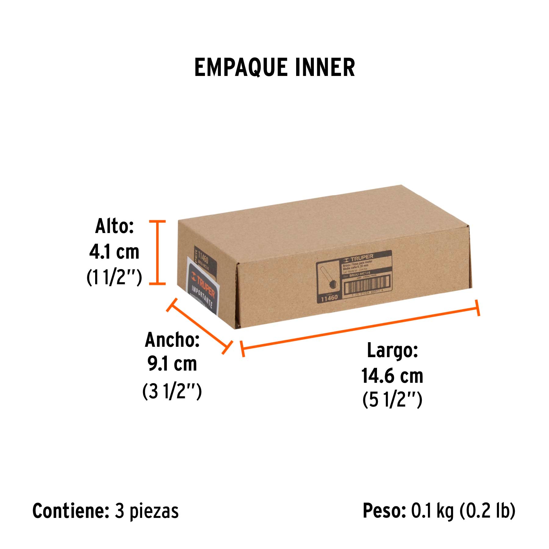 Broca para router media cana Truper 1/4"