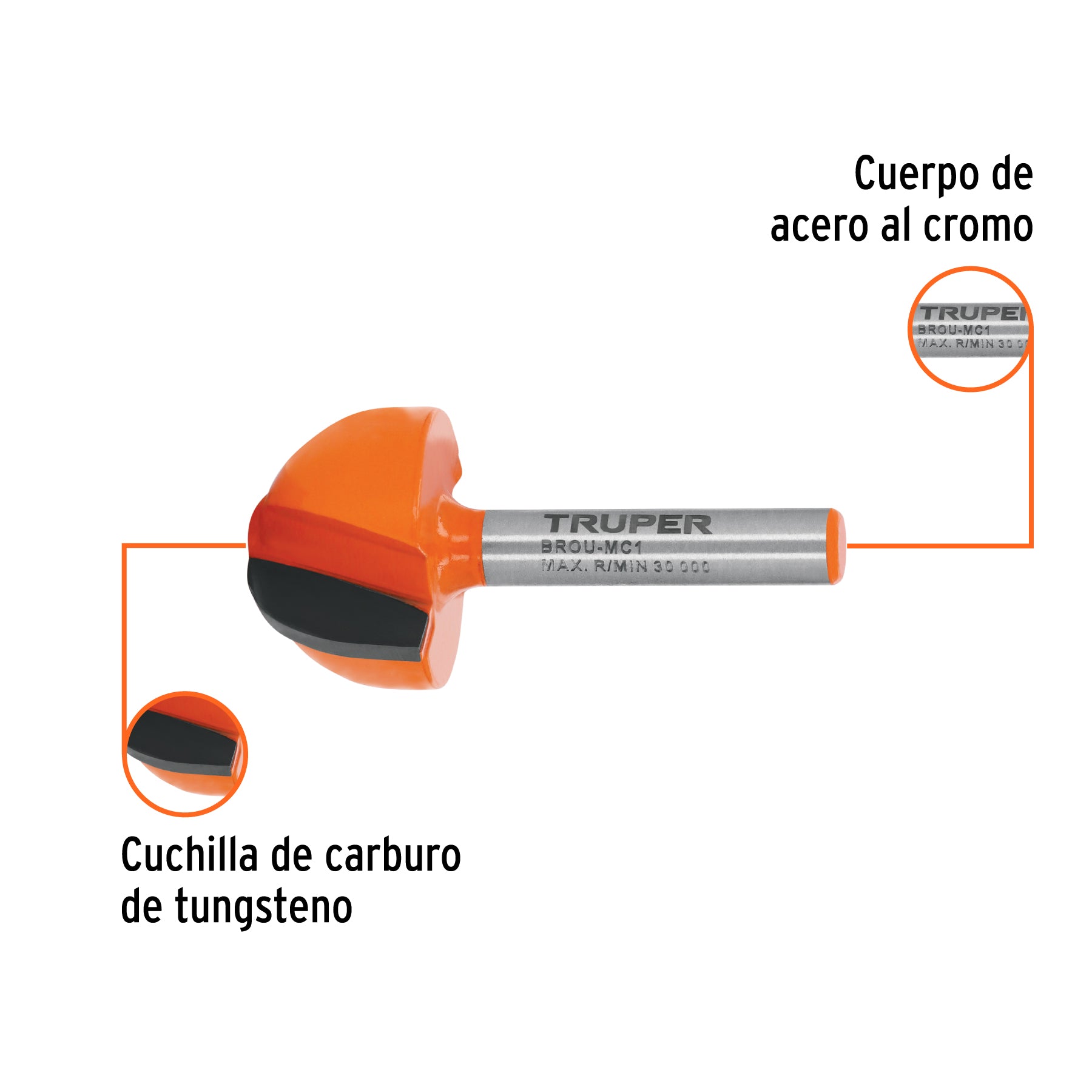 Broca para router media cana Truper 1"