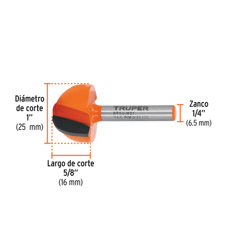 Broca para router media cana Truper 1"