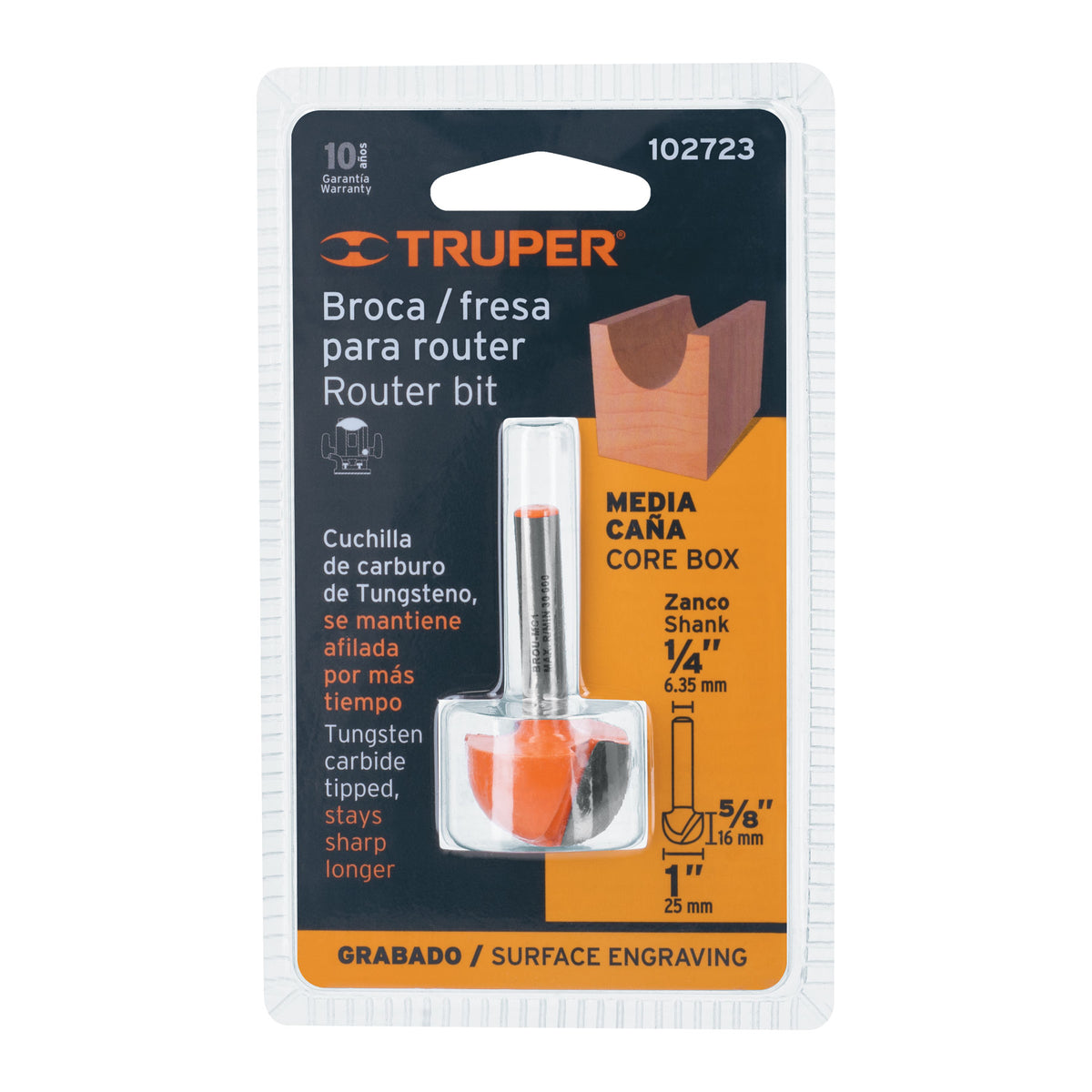 Broca para router media cana Truper 1"