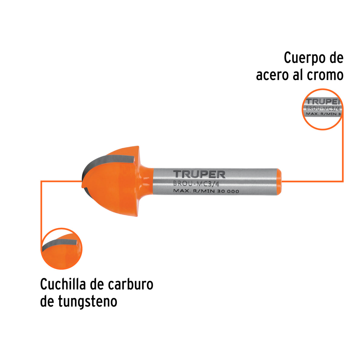 Broca para router media cana Truper 3/4"