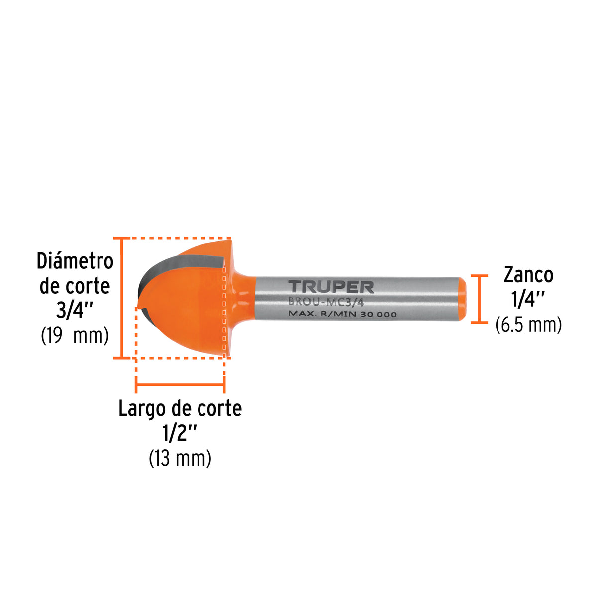 Broca para router media cana Truper 3/4"