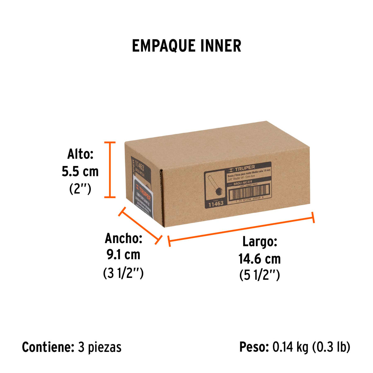 Broca para router media cana Truper 3/4"