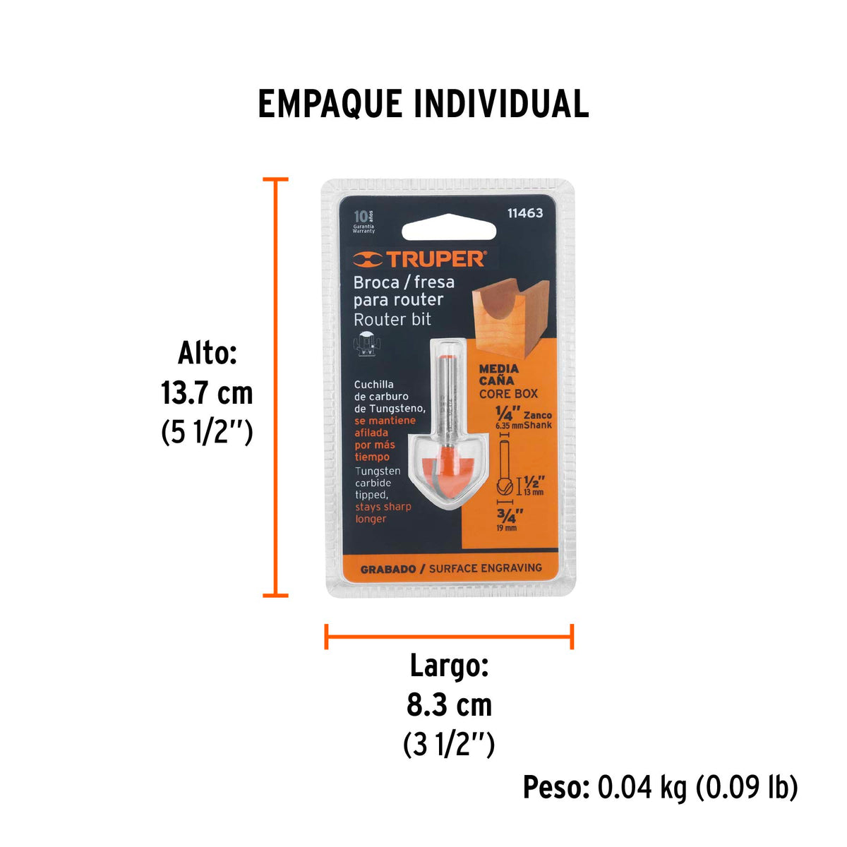 Broca para router media cana Truper 3/4"