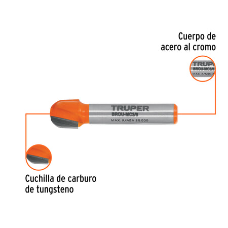 Broca para router media cana Truper 3/8"
