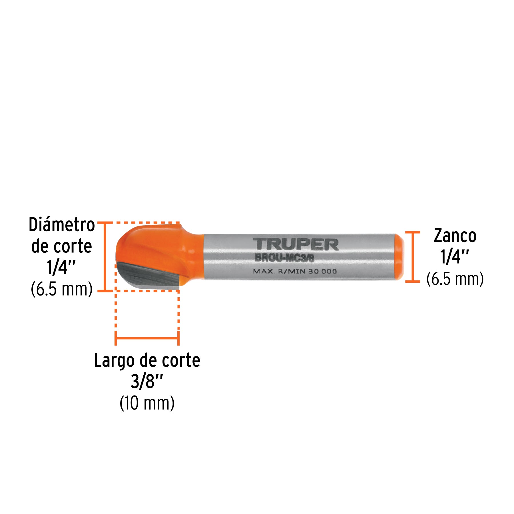 Broca para router media cana Truper 3/8"