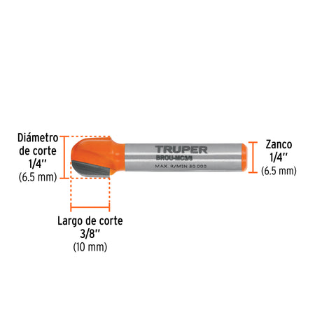 Broca para router media cana Truper 3/8"