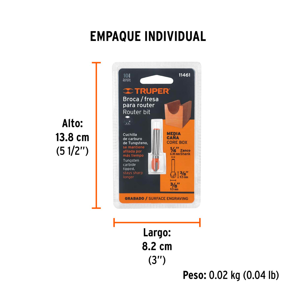 Broca para router media cana Truper 3/8"
