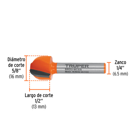 Broca para router media cana Truper 5/8"