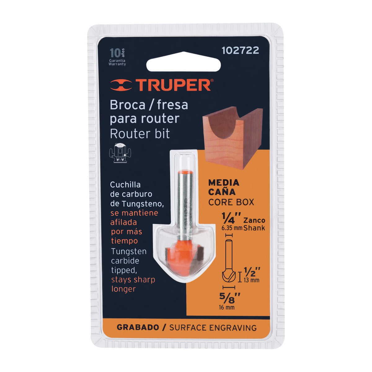 Broca para router media cana Truper 5/8"