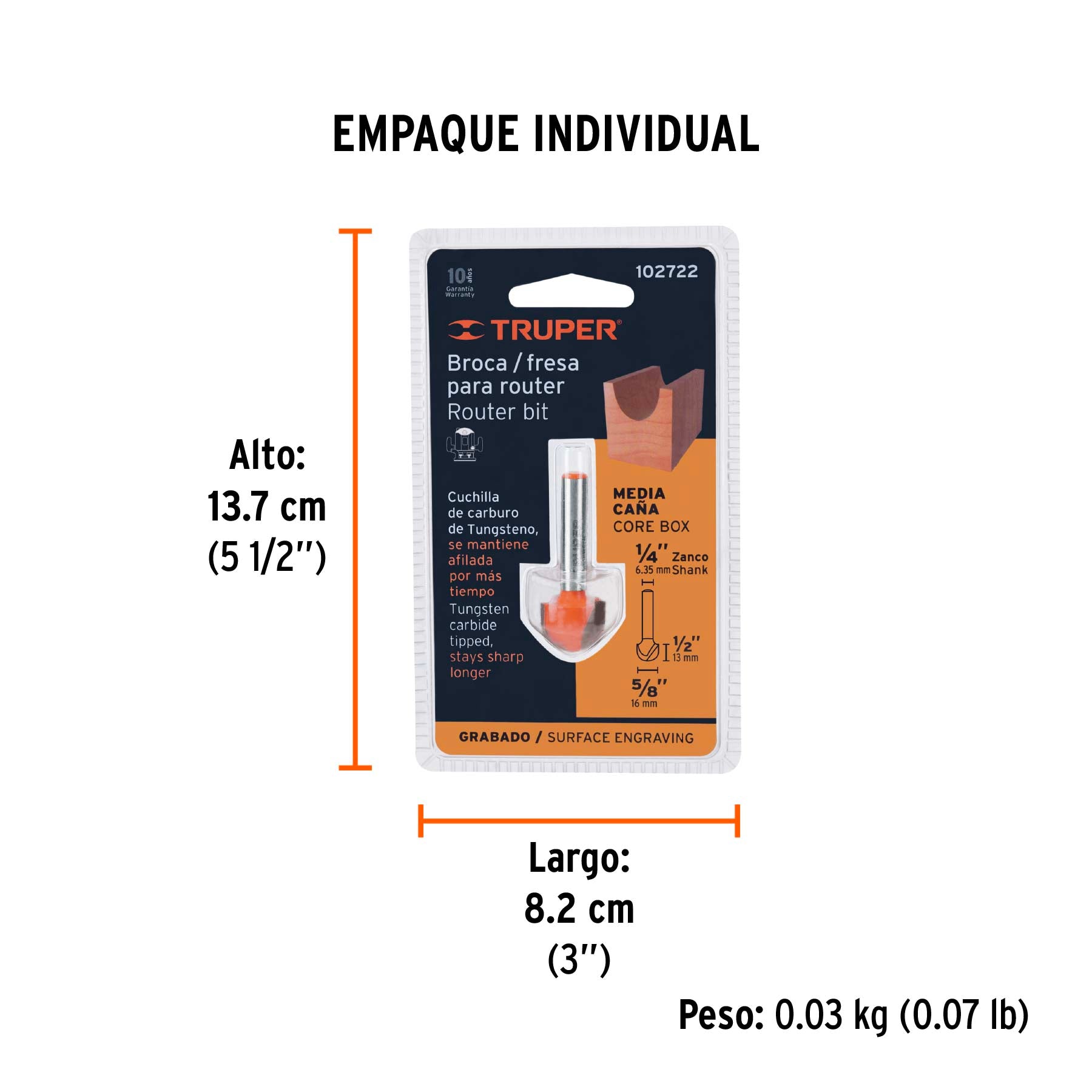 Broca para router media cana Truper 5/8"