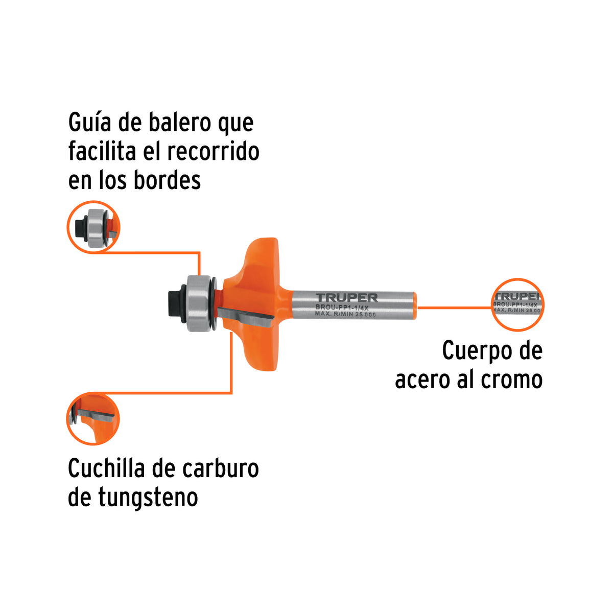 Broca para router pecho paloma con balero Truper 1-1/4"