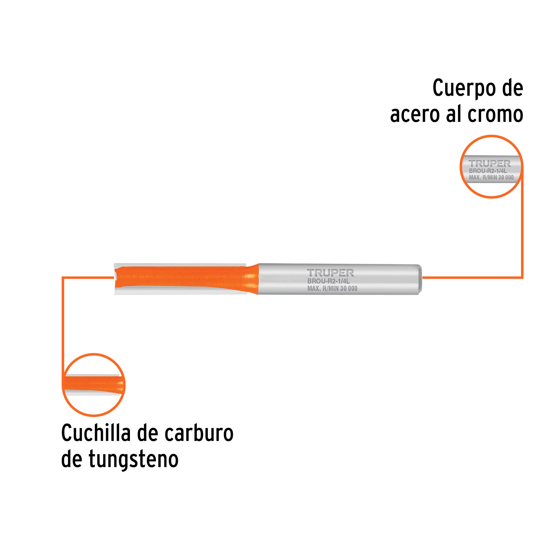 Broca para router recta 2 filos 1/4" larga Truper