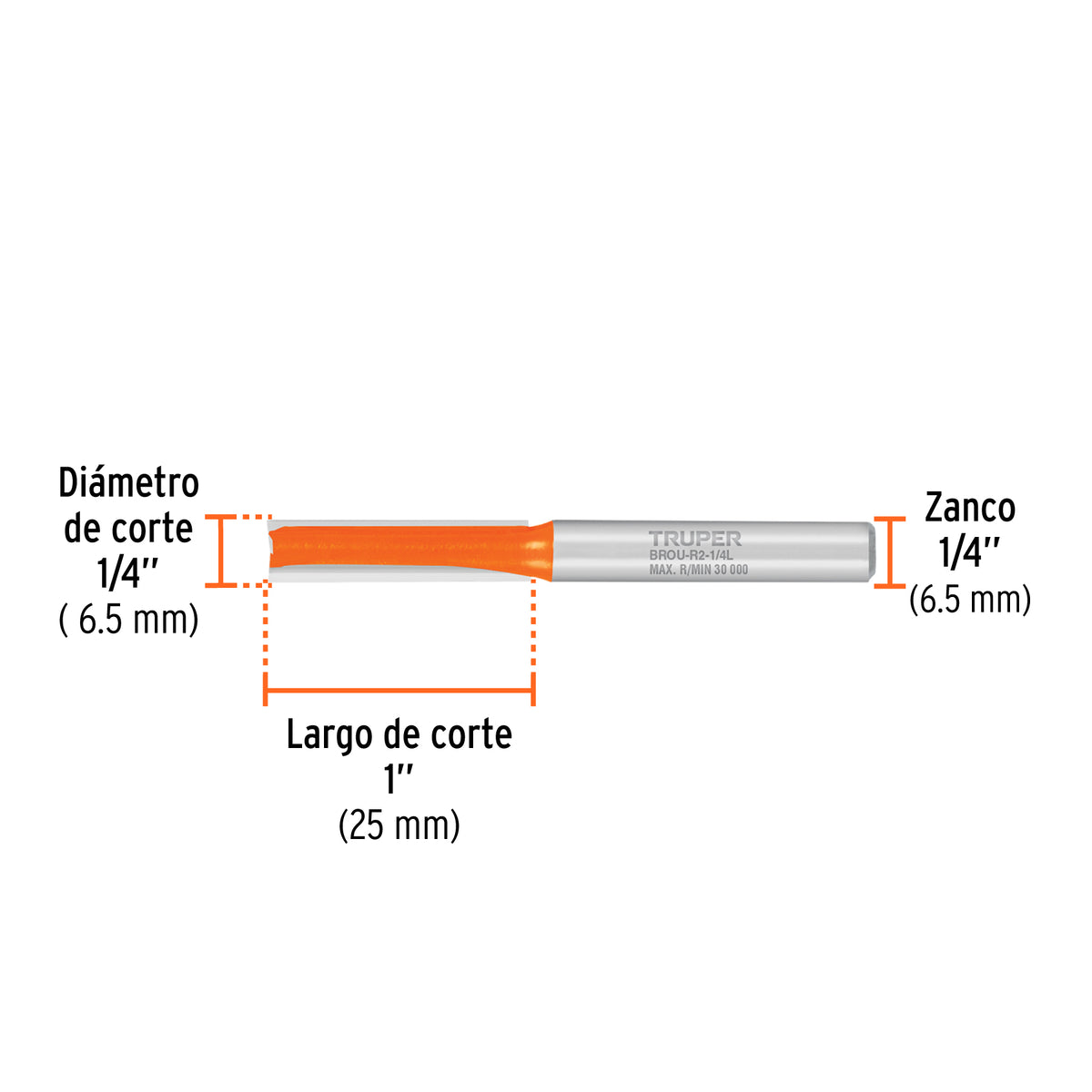 Broca para router recta 2 filos 1/4" larga Truper