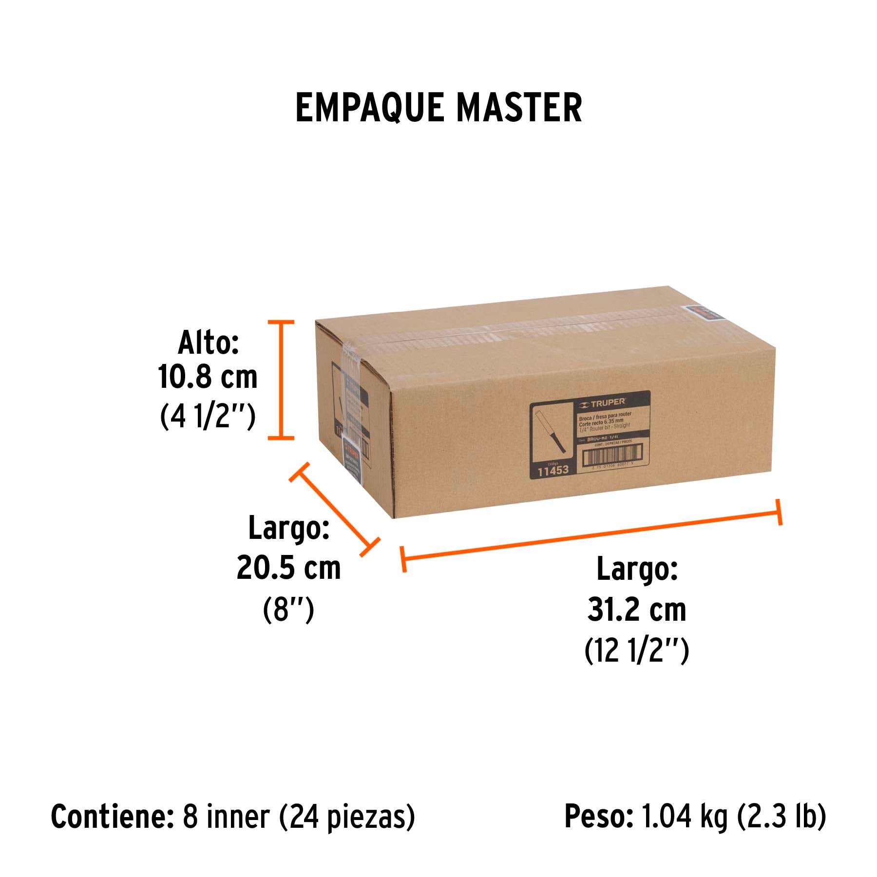 Broca para router recta 2 filos 1/4" larga Truper