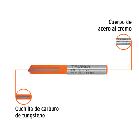 Broca para router recta 2 filos 1/4" mediana Truper